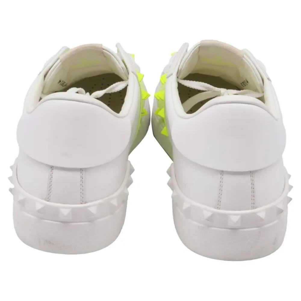 Valentino Garavani Rockstud Untitled Neon Sneakers in White Leather